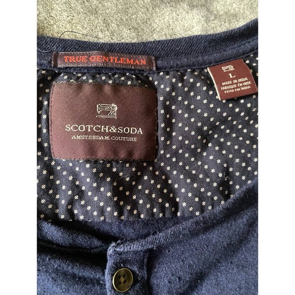 Scotch & Soda True Gentlemen Shirt Mens Large Long Sleeve Navy Henley - Picture 2 of 7